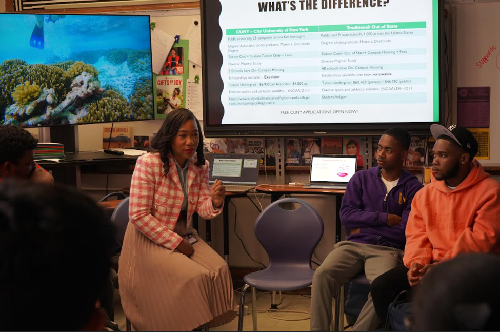CEI college counselor leading a college pathways discussion with students