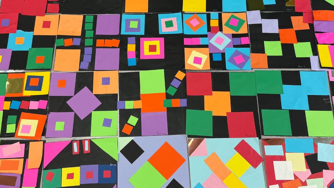 Student geometric paper artwork from a Meridian math project