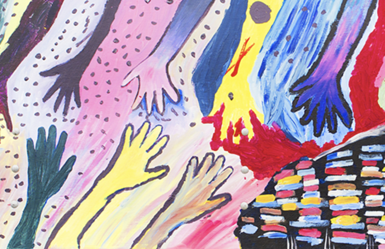 Student hand artwork from a CEI family workshop